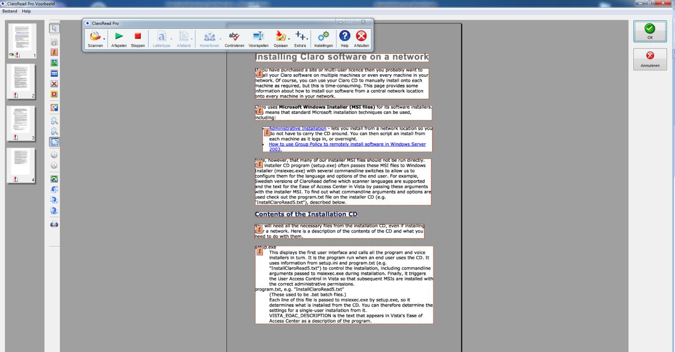 8. Nadat u de pagina s in de scan gecontroleerd hebt, kunt u ook de herkende tekst nog controleren. Let wel dit is erg veel werk!