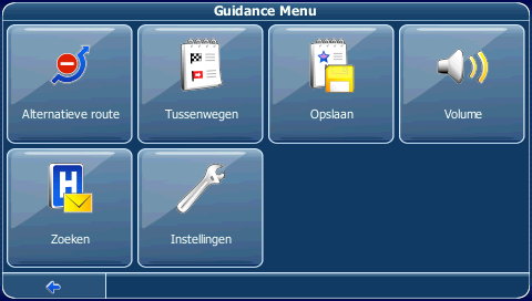 Menuopties Om tijdens de navigatie een reeks navigatieopties te openen tikt u op het pictogram Menu.