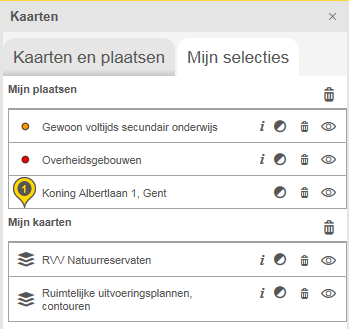 2.1.1.2 Mijn selecties > Mijn plaatsen / Mijn kaarten In het tabblad Mijn selecties zal er in eerste instantie niets onder Mijn kaarten of Mijn plaatsen staan.