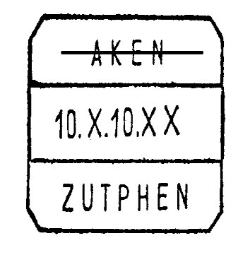 1912-02- In het stempelboek van De Munt is een afdruk aangebracht van een blokstempel. Een traject met deze opgenomen benamingen in één stempel is niet in gebruik geweest.