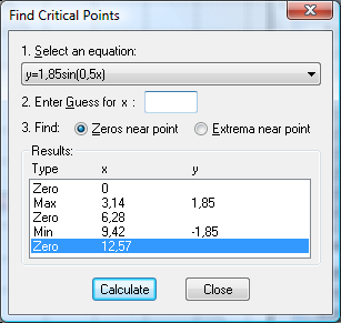 13 9 Nulpunten, maxima en minima We klikken Calculus aan in de menubalk en daarna Find Critical Points.