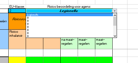 Stap 17. Als laatste stap kiest u in werkblad 5b in cel BM3 Risico beoordeling voor agens het agens waarvoor u het risicoprofiel voor uw proces wilt bekijken. Zie afbeelding 17 als voorbeeld.