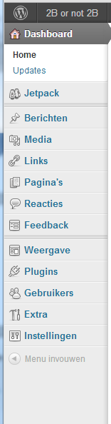 Enkele belangrijke instellingen vooraf Alles wordt gedaan vanuit het menu aan de linkerzijde. Berichten schrijven en beheren (nieuws, blog) Media beheren (foto s enz.