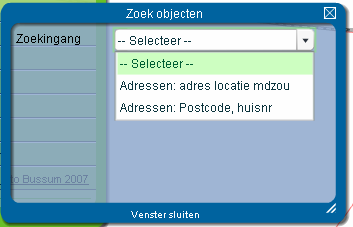 Met de groene functieknoppen (zie figuren 6 en 7) kan onder andere via de adreszoeker (1) op een perceel worden ingezoomd of kan informatie worden opgevraagd (2,3) van verschillende kaartlagen.