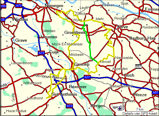 Route 18 B - 100 km Kleef-Berg en Dal A - 87 km St Anthonis-Ledeacker-Rijkevoort-Oeffelt-Gennep-Ottersum-Milsbeek- Grafwegen-De Horst-Wyler-Berg en