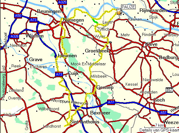 Route 6 B - 96km Ooijpolder A - 82 km met PAUZE St Anthonis-Ledeacker-Rijkevoort-Haps-Vianen-Cuijk-Linden-Heumen- Molenhoek-Malden-Nijmegen-Ooij A Groep: voor