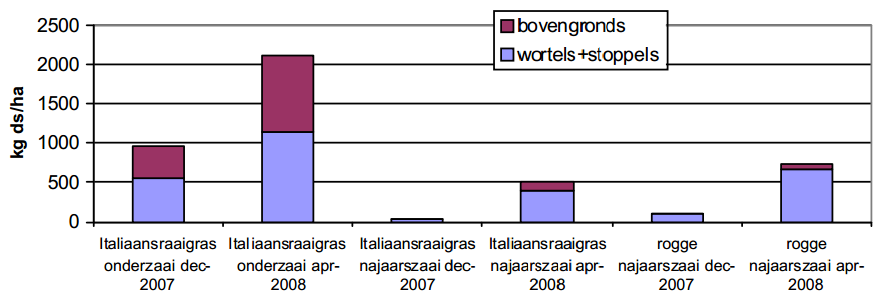 opnemen. Deze N-opname is sterk afhankelijk van zaaidatum en weersomstandigheden en is vooral in het najaar beperkt gezien het doorgaans late inzaaitijdstip en ongunstige weersomstandigheden.