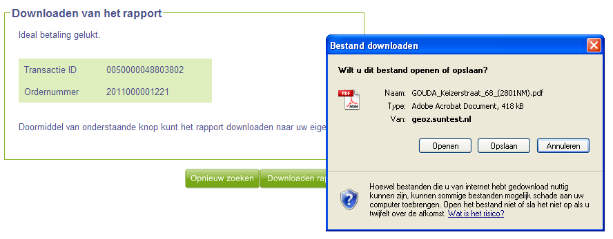 Klikt u op Opnieuw zoeken dan keert u terug naar het startscherm (scherm 1). Let op: u heeft in dat geval wel betaald, maar ontvangt geen informatie.