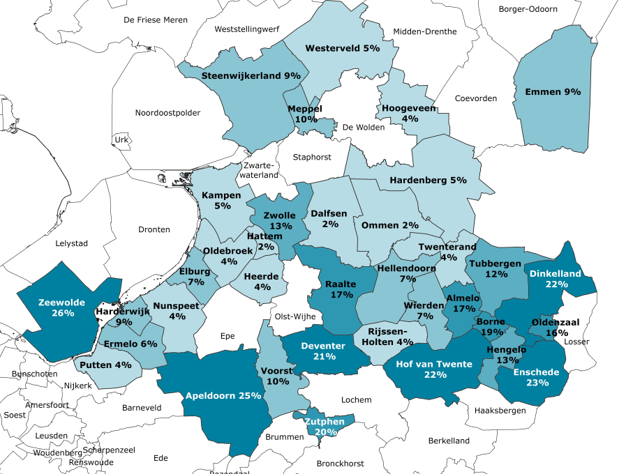 Naast de grote steden waar de oriëntatie op de koopzondag relatief groot is gaan inwoners in de gemeenten Zeewolde, Dinkelland en in iets mindere mate Raalte ook in grotere mate minimaal eens per