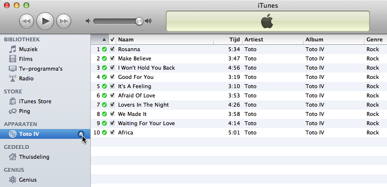 126 iphoto, imovie en andere handige Mac-programma s voor senioren U ziet de voortgang van het importeren in het venster van itunes: Bij de track die nu geïmporteerd wordt, staat in de lijst dit