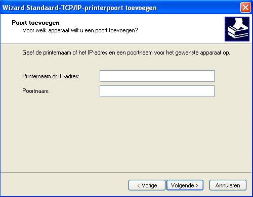 WELKOM 10 Stap 3 Postscript-printerstuurprogramma s installeren op gebruikerscomputers voor TCP/IP-afdrukken Via de Windows XP-computer van een gebruiker: 1 Klik op Start en kies Printers en