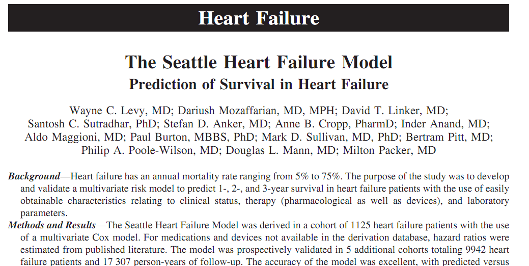 Seattle Heart Failure Model Prediction of survival in