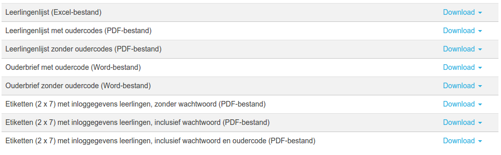 Waar vind je de etiketten, de overzichten en de brieven met inloggegevens van je leerlingen?