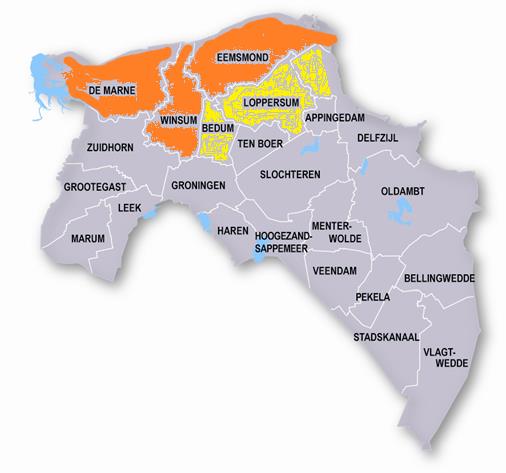 (oranje deel in onderstaand figuur) Echter ook in toenemende mate uit omliggende gemeenten waaronder gemeente Bedum.
