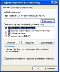 TCP/IP configureren Om TCP/IP te configureren moet u het venster TCP/IP-eigenschappen openen: - Start > Configuratiescherm > Netwerkverbindingen -