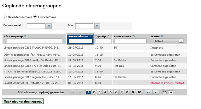 De afnameplanning kan getoond worden in een maand-, week- of dagplanning. U kunt deze opties in de rechterbovenhoek aanklikken.