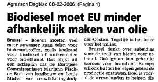 Actualiteit van Bio-energie Actualiteit van bio-energie Bush: VS zijn verslaafd aan olie uit buitenland Bron: Volkskrant, 1-2-2006 Brussel zint op verplichte bijmenging biobrandstof Groninger