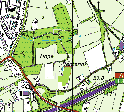 Hoge Venterink Ligging en grootte Het gebied ligt in het zuidoosten van de gemeente Oldenzaal, atlasblok 29-51, en wordt begrensd door de Burg.