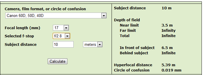 Hyperfocale afstand Bereken dit op: http://www.dofmaster.