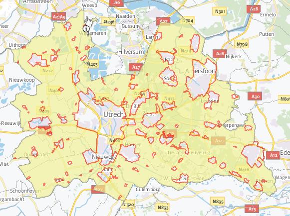 Figuur 2.3 Landelijk versus verstedelijkt gebied regio Utrecht 8 De mate van verstedelijking is weergegeven in figuur 2.3. In de regio liggen twee grote steden, verschillende middelgrote gemeenten en kleinere dorpen.