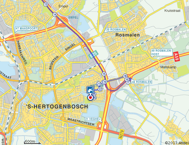 Routebeschrijving Openbaar vervoer: Neem de trein naar station s Hertogenbosch; Neem bus 90 Arriva richting Grave of bus 158 richting Veghel of bus 63 richting Rosmalen, reistijd 7-10 minuten;