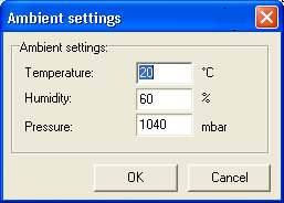 Afb. 6.1 Het dialoogvenster Omgevingsvariabelen 1. Voer de waarde voor Temperatuur in. (Dit is de waarde voor de omgevingstemperatuur). 2. Voer de waarde voor Vochtigheid in.