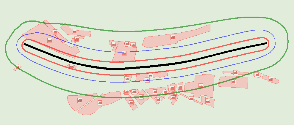 Afbeelding 16: Plaatsgebonden risico contouren langs de Rijksweg A15.