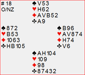 pas 1 pas 1 pas 2 pas 3 pas 4 a. p. Par score +450 Kwetsbaar heeft West geen Muiderberg-opening. Oost zal wel preëmptief verhogen naar 3 en dat kan gedoubleerd -2. -500 kan wel eens een zaal-nul zijn.