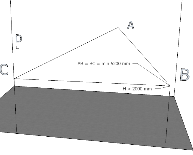 17. Controleer of montagepunt D nog op de juiste afstand ligt van punt A en C. Afstand AD en CD moeten gelijk zijn. Eventueel het montagepunt D zo verschuiven opdat aan deze voorwaarde voldaan is.