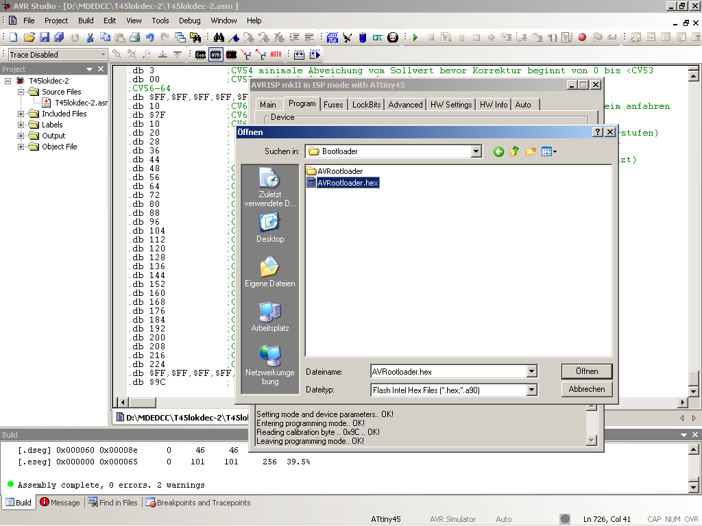 We openen nu de bootloader in AVRStudio (tabblad,,program programmfile): File