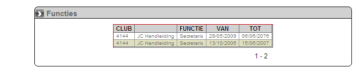 6 Functies De subrubriek functies vermeldt de functie die u vervult binnen uw club. 7 Betrokkenegroepen De VJF kent diverse betrokkene groepen (scheidsrechters, tijdopnemers,.).