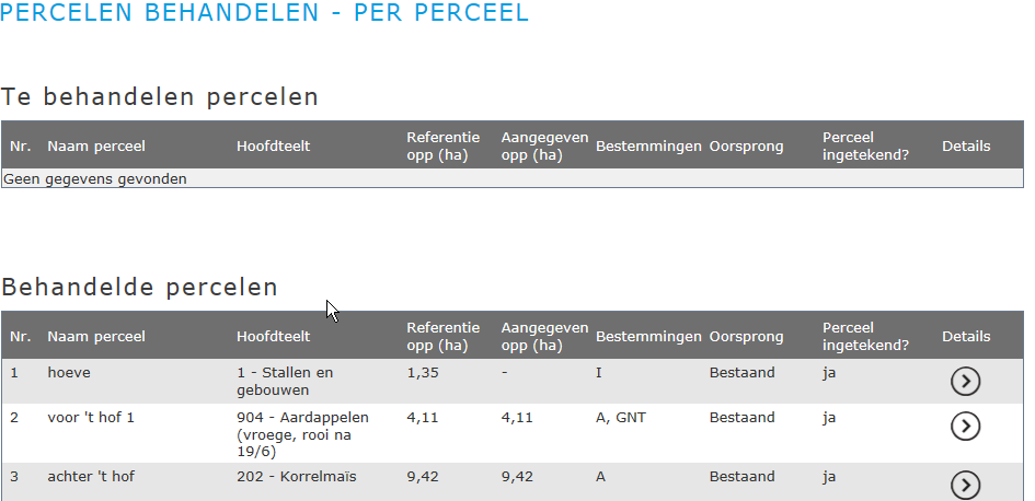 eva2016: percelen behandelen - per perceel Percelen behandelen Per perceel: Overzicht van de