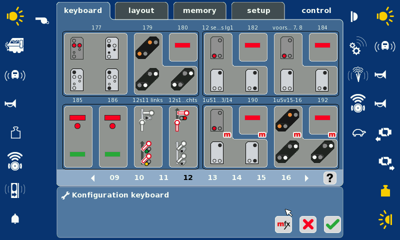 In veld 12 van het keyboard (zie boven) is in de programmeermodus rechtsonder een m te zien bij de seinpaal. Dit is een teken dat het hier een MFX-sein betreft.