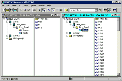 Online-/offline-voorstelling in de Manager 17 Offline Online Omschakeling In het offline -venster, default-venster van een project, toont de Manager de projectstructuur die op de harddisk van het PG