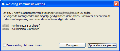 Wanneer krijgt u een melding? Als er het ingevulde minimum aantal apparaten in de offerte staan en er nog geen commissiekorting is gekozen.