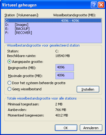 beschikbaar is in uw PC. Heeft u 2GB RAM in uw pc steken dan vult u hier 4096 MB in.