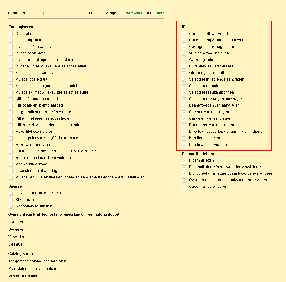 21 IBL Bevoegdheden Per gebruiker is voor elk bestand vastgelegd waartoe deze bevoegd is. U kunt het scherm met uw bevoegdheden aanroepen met het commando too bev (Afb. 53).