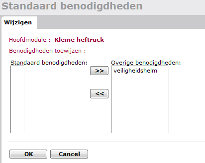 Via de button Koppelen modules komt u in een lijst met alle nog niet gekoppelde modules op alfabetische volgorde.