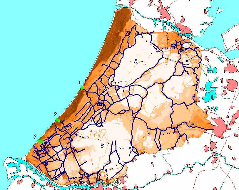 Op plaatsen waar lijnelementen zijn onderbroken door tunnels of viaducten is dit gemodelleerd met behulp van een kort 1D takje. In Figuur 4.1 zijn deze terug te vinden als korte blauwe streepjes.