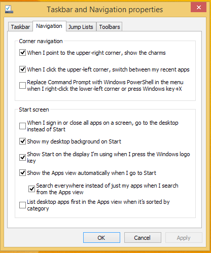 Uw startscherm aanpassen Met Windows 8.1 kunt u uw startscherm aanpassen zodat u direct in de bureaubladmodus kunt starten en de schikking van uw apps op het scherm kunt aanpassen.