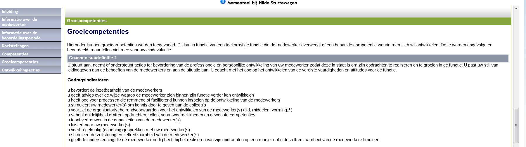 In de rubriek competenties kan je via een link op het ontwikkelingshandboek klikken om ontwikkelingstips en coachingstips te raadplegen.