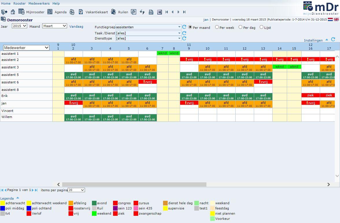 Rooster bekijken Om het rooster van alle collega s of de afdeling te bekijken klikt u op selecteert u in het menu Rooster Rooster (zie afbeelding 2).