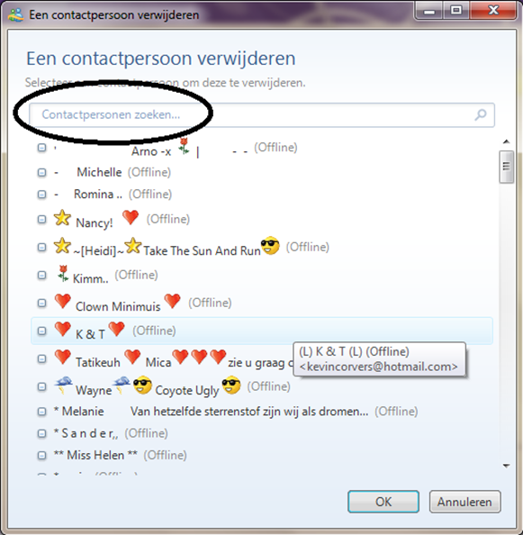 Windows Live Messenger (MSN) HOE WERKT MSN? Hoe kan je iemand verwijderen? Als je op contactpersoon verwijderen klikt, verschijnt de kader die je hierboven ziet.