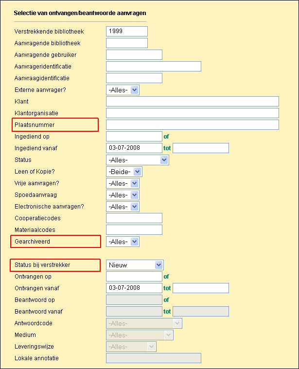 7.4 Selecteren via het selectiescherm Sinds voorjaar 2008 zijn de opties voor het selecteren van ontvangen en beantwoorde aanvragen gecombineerd.