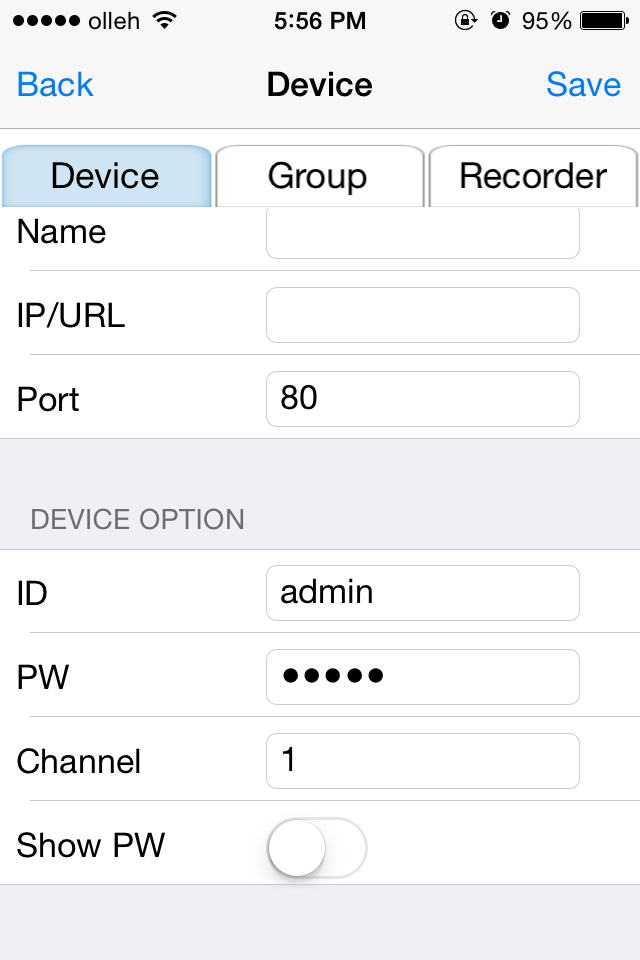 3.1.3 Een kanaal van de IPNVR700A registreren Beschikbaar model Alleen IPNVR700A <Device info> [Apparaatgegevens] Selecteer in het gedeelte Device info [Apparaatgegevens] de opties zoals hieronder