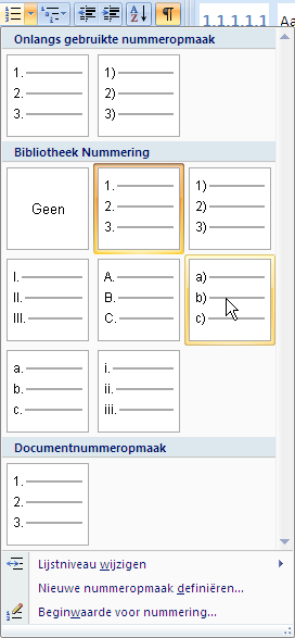 2.5.8 Het gebruik van nummering (1 niveau) Het gebruik van een nummering verlpt via dezelfde basisprincipes als het gebruik van psmmingstekens. Ok een nummering wrdt tegekend per alinea.