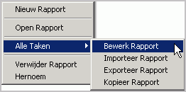 102 In de Management Console is een snelmeu beschikbaar bij de rapporten. Dat maakt het mogelijk om allerlei taken met betrekking tot rapporten uit te voeren.