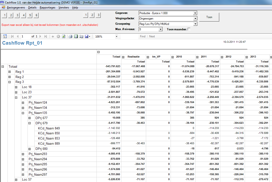 Exporteren naar Excel of pdf Elke rapportage kan geëxporteerd worden naar Excel of een pdf bestand.