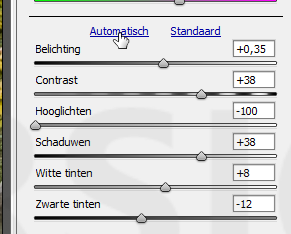 21-2. BELICHTING Onder het gedeelte om de witbalans vind je de regelaars om de belichting aan te passen.