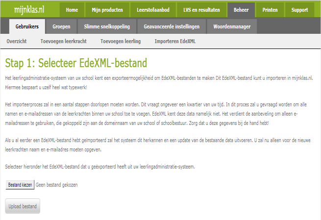 1.2 Toevoegen leerkrachten en leerlingen Het portaal mijnklas.nl maakt gebruik van één centrale database. Deze bevat de gegevens van de leerlingen en de leerkrachten.